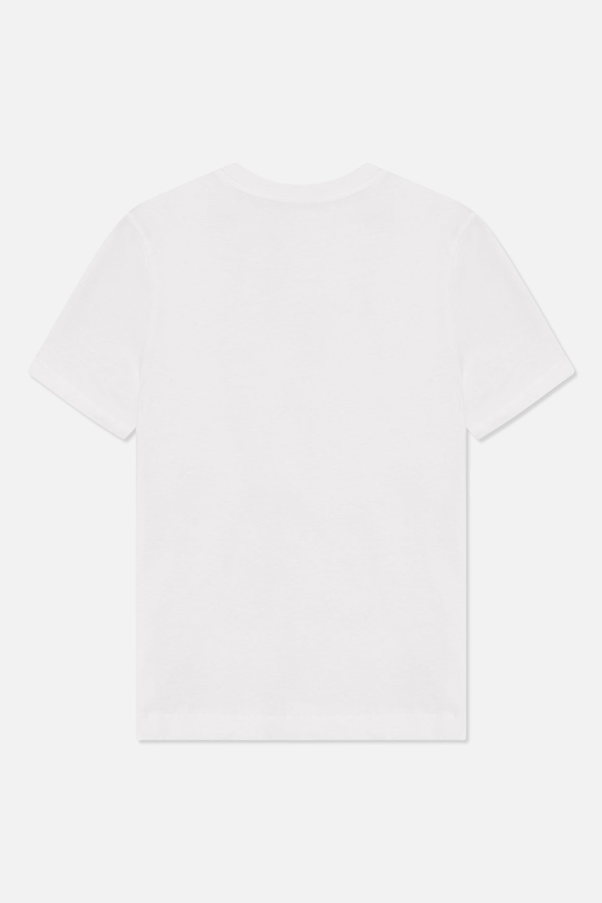 Vue de dos d'un t-shirt blanc uni à manches courtes et col rond.