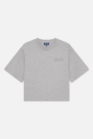 Heather gray short-sleeved crew-neck T-shirt shown from the front, with a plain design.
