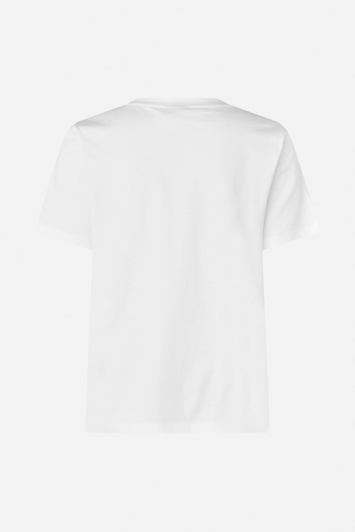 Schlichtes weißes T-Shirt mit Rundhalsausschnitt und kurzen Ärmeln, unbedruckt.